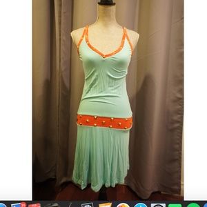 Turquoise/orange sleeveless dress